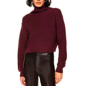 Aritzia Montpellier Merino Wool Turtleneck Sweater XS Waist Cropped Burgundy Red